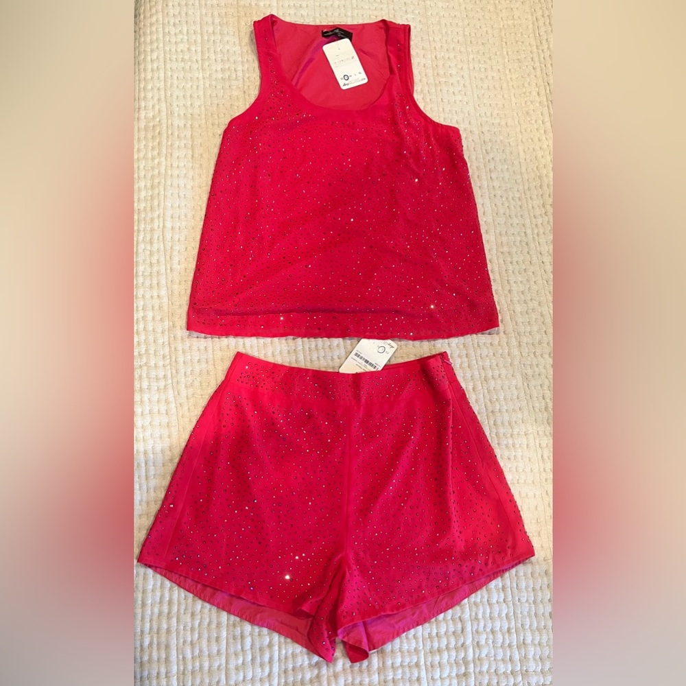 Elegant Red Skirt with Rhinestone Detailing
